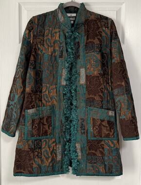 Yak Magik Tapestry Embroidered Patchwork Open Long Line Jacket Size Small